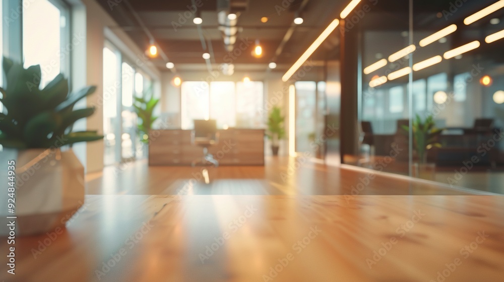 Blurred empty open space office. Abstract light bokeh at office interior background for design,generative ai Blurred empty open space office. Abstract light bokeh at office interior background for design,generative ai