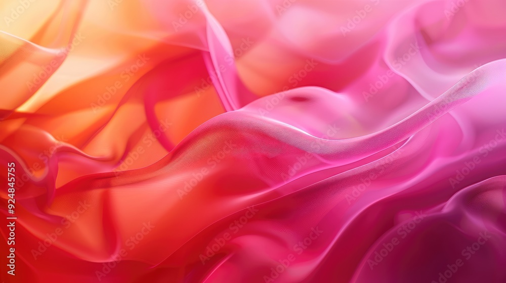 Obraz premium Abstract Cloth Waves Blurred Shapes in Pink and Red Hues with Soft Light. Dreamy and Dynamic Visual Effect