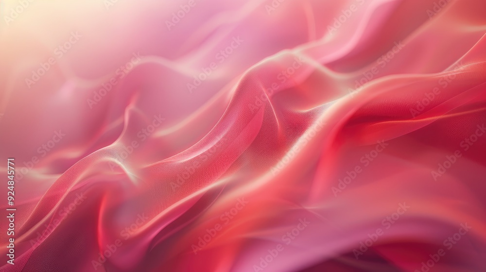 Obraz premium Abstract Cloth Waves Blurred Shapes in Pink and Red Hues with Soft Light. Dreamy and Dynamic Visual Effect