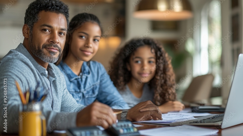 Father and Daughters Working