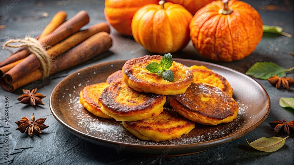 Delicious pumpkin fritters con cinnamon ready to be served , pumpkin, fritters, cinnamon, dessert, food, autumn, seasonal, sweet Delicious pumpkin fritters con cinnamon ready to be served , pumpkin, fritters, cinnamon, dessert, food, autumn, seasonal, sweet