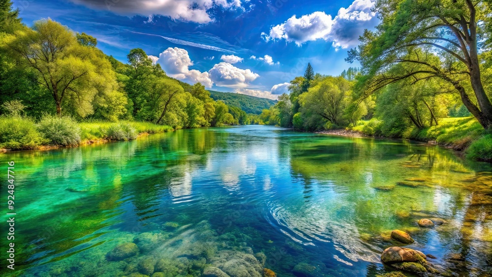Picturesque river scene with clear water and vibrant nature, river, water, scenic, nature, landscape, serene, tranquil Picturesque river scene with clear water and vibrant nature, river, water, scenic, nature, landscape, serene, tranquil