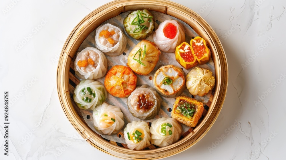 A basket of assorted Chinese dumplings A basket of assorted Chinese dumplings