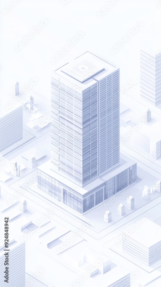 A simple isometric white background, urban architecture, finance, business, top blank, with a subtle gray on top, representing technology and innovation A simple isometric white background, urban architecture, finance, business, top blank, with a subtle gray on top, representing technology and innovation