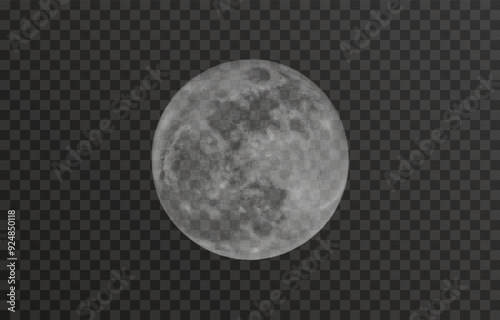 Realistic vector moon on an isolated transparent background. Moon vector png. Dark night with vector real moon.
