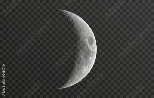 Realistic vector moon on an isolated transparent background. Moon vector png. Dark night with vector real moon.