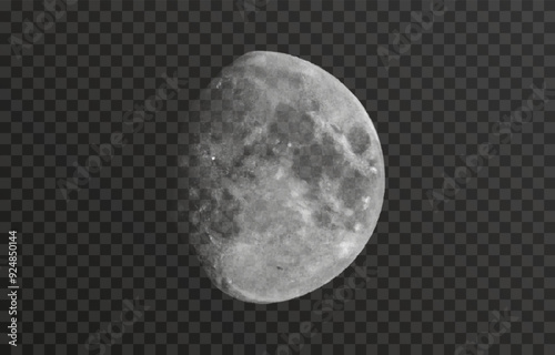 Realistic vector moon on an isolated transparent background. Moon vector png. Dark night with vector real moon.