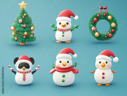 Cute Christmas Characters and Decorations Set