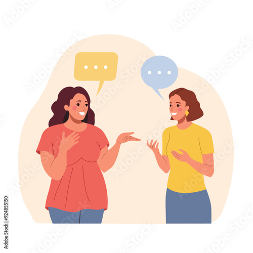 Girls friends talking, gossiping, whispering secrets, telling news. Flat style cartoon vector illustration.