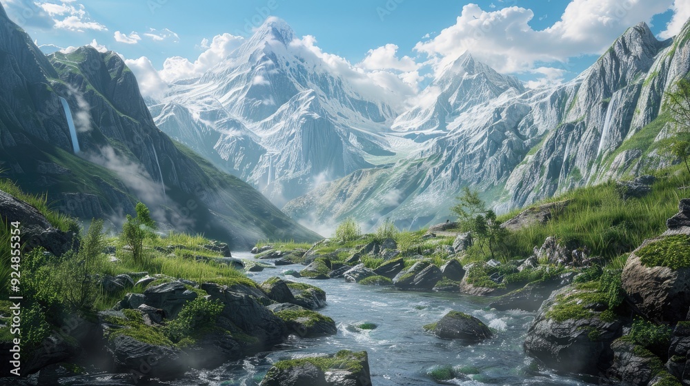 Limestone mountains with a flowing river Limestone mountains with a flowing river