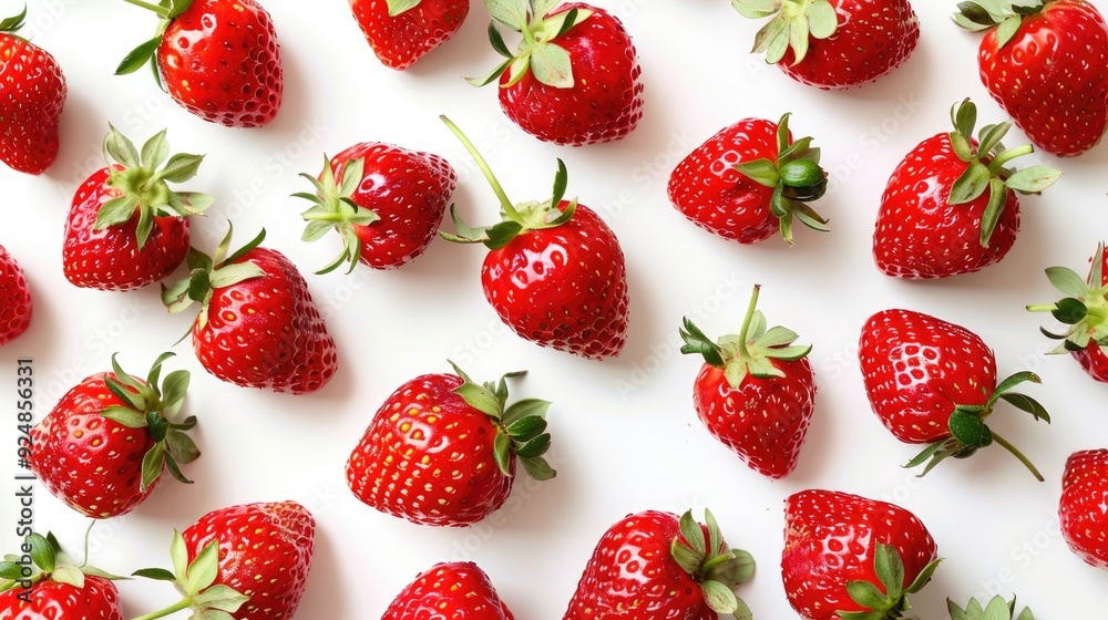 Juicy red strawberries on a white backdrop Juicy red strawberries on a white backdrop