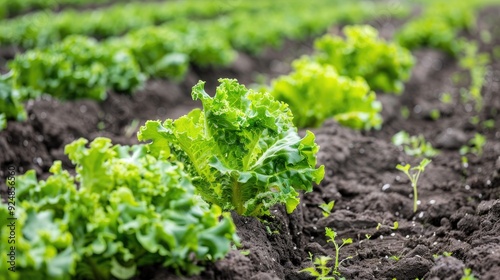 Lettuce cultivation Growing green lettuce plants in a field