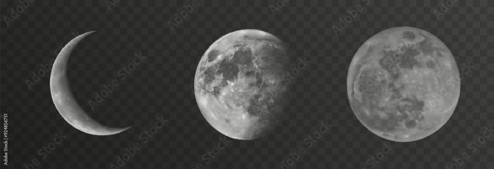 Obraz premium Set of realistic vector moon on an isolated transparent background. Moon vector png.