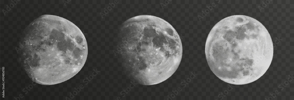 Obraz premium Set of realistic vector moon on an isolated transparent background. Moon vector png.