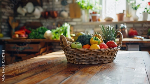Wallpaper Mural Fruits and vegetables in a basket on a wooden table Torontodigital.ca