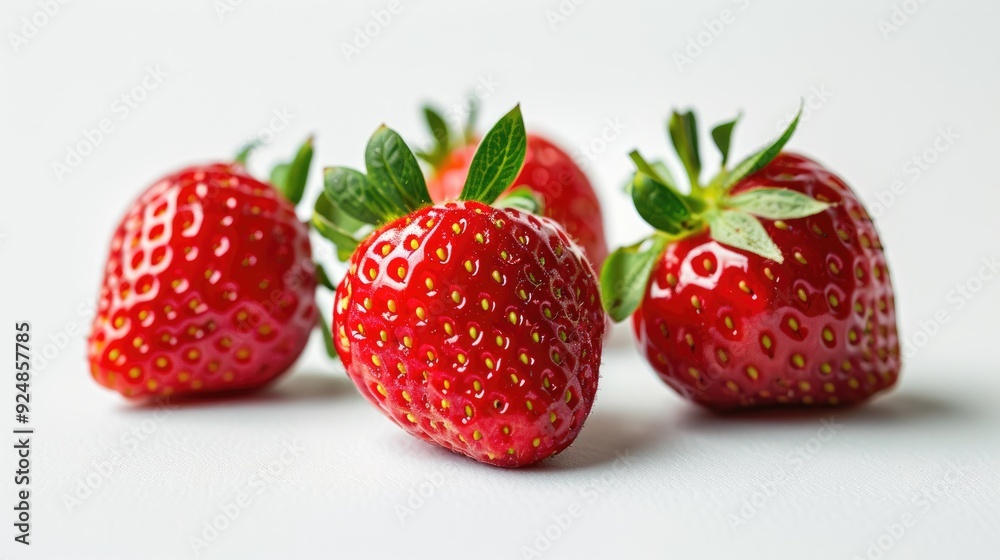 Juicy red strawberries on a white backdrop Juicy red strawberries on a white backdrop