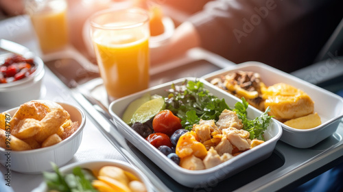 Tray Table with Healthy Airplane Meal, Highlighting Nutritious Dining Options