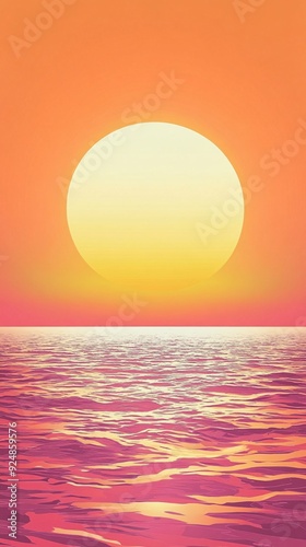 Wallpaper Mural A large sun setting over a calm sea with a pink and orange gradient. Torontodigital.ca