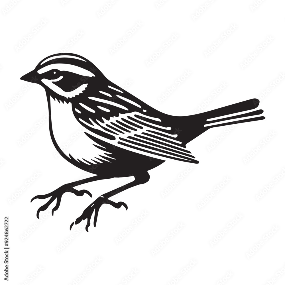 Fototapeta premium White-throated sparrow silhouette, Sparrow Bird Clipart, White-throated Sparrow standing illustration