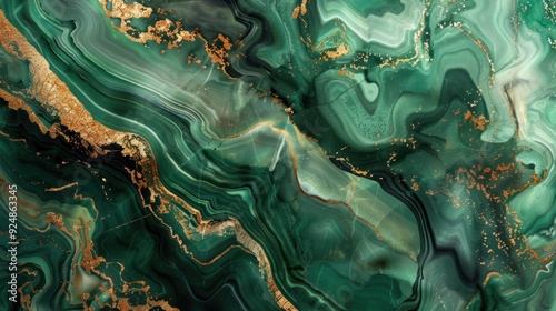 Luxurious Marble Texture in Shades of Emerald Green and Gold Wallpaper