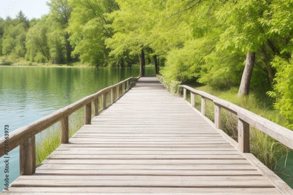 Wooden path bridge over a lake Wooden path bridge over a lake