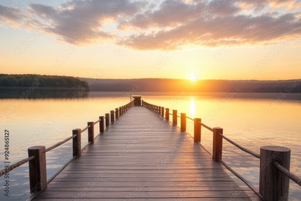 Fototapeta premium Wooden path bridge over a lake