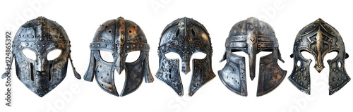 Cuadro en lienzo Set of classic Medieval Knight Armet Helmet