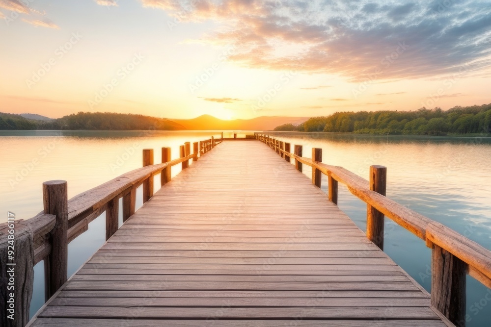 Fototapeta premium Wooden path bridge over a lake