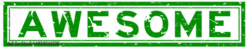 Grunge green awesome word square rubber seal stamp on white background