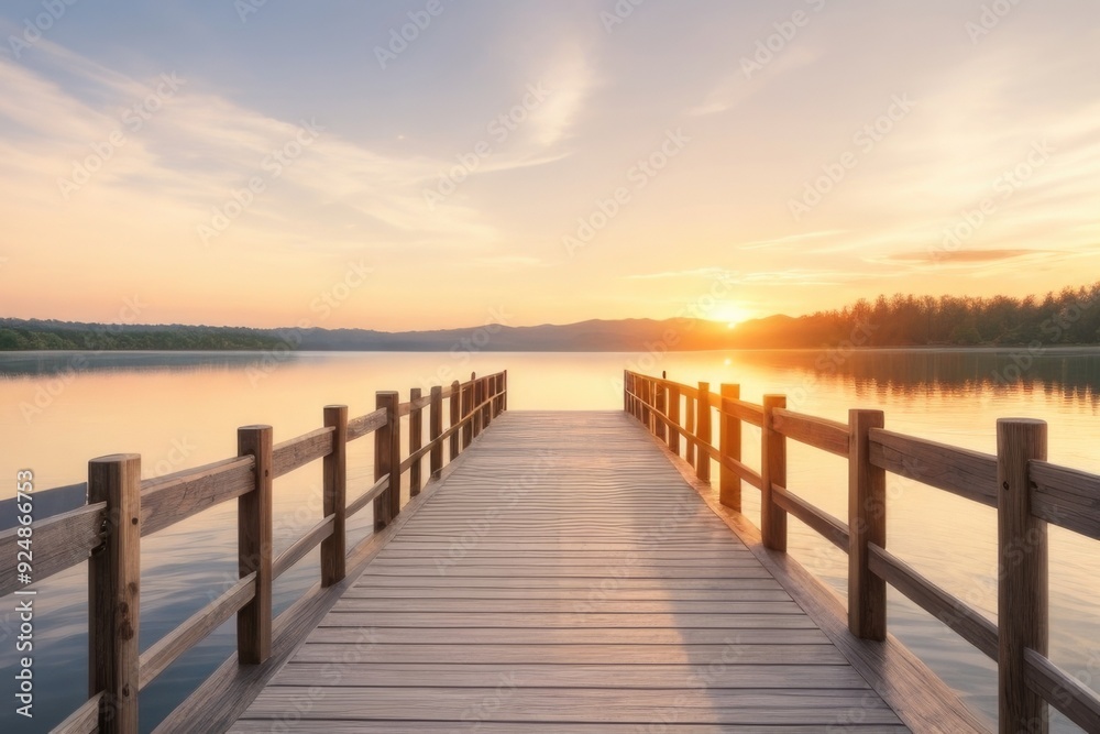 Wooden path bridge over a lake Wooden path bridge over a lake