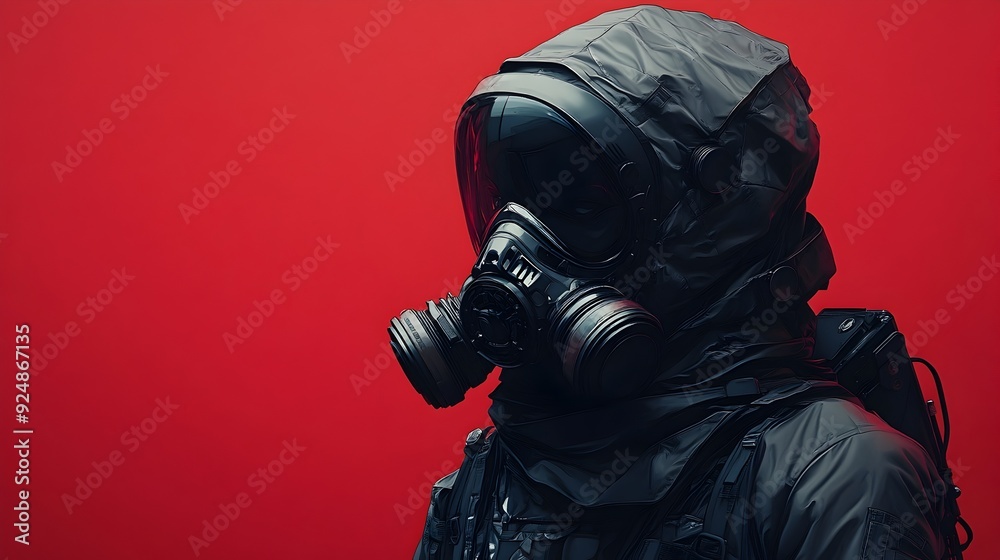 Futuristic Anime with Cloaked Figure in Oni-Inspired Gas Mask Futuristic Anime with Cloaked Figure in Oni-Inspired Gas Mask