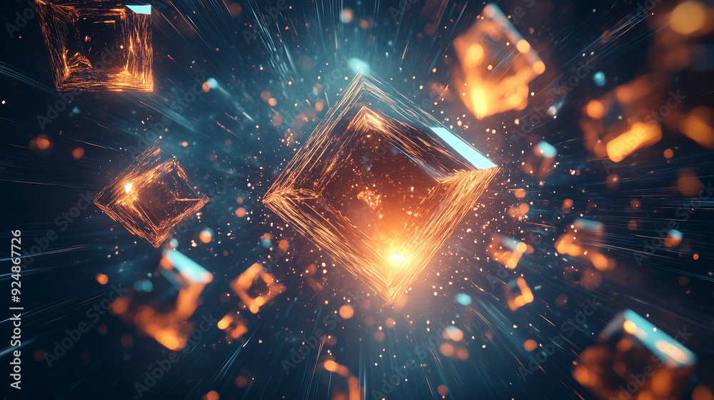 High-Tech Abstract Background with 3D Geometric Shapes