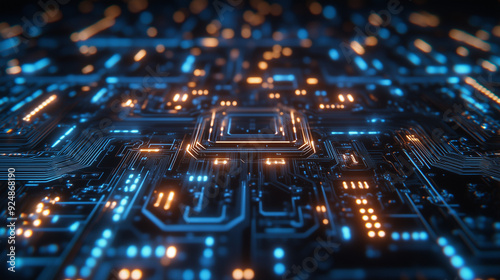 Abstract Circuit Board Design with Glowing Circuits