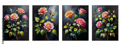 Roses . Oil painting . Botanical illustration for printing on wall decorations.