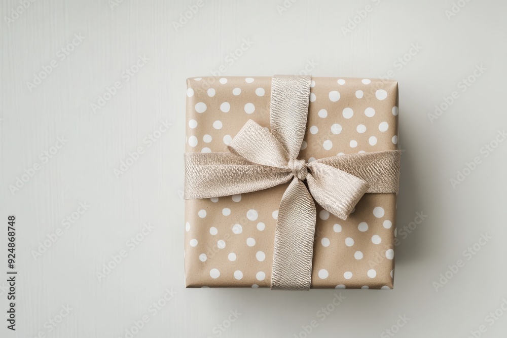 A neatly wrapped gift with a bow placed on a plain white table, with a large area of empty space around it, drawing attention to the simplicity and elegance of the holiday package. A neatly wrapped gift with a bow placed on a plain white table, with a large area of empty space around it, drawing attention to the simplicity and elegance of the holiday package.