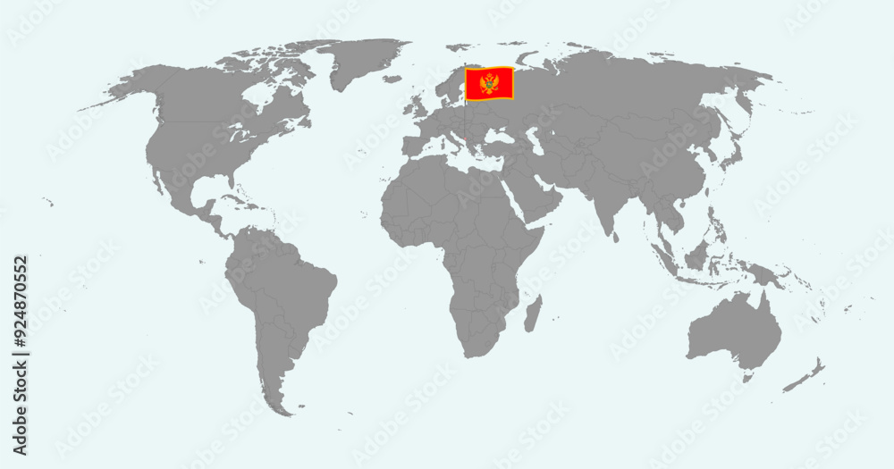 Naklejka premium Pin map with Montenegro flag on world map. Vector illustration.