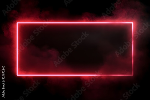 Red Neon Glow Frame in Smoke: A bold, minimalist design featuring a vibrant red neon frame radiating against a backdrop of swirling smoke. The frame creates a captivating contrast against the dark bac photo