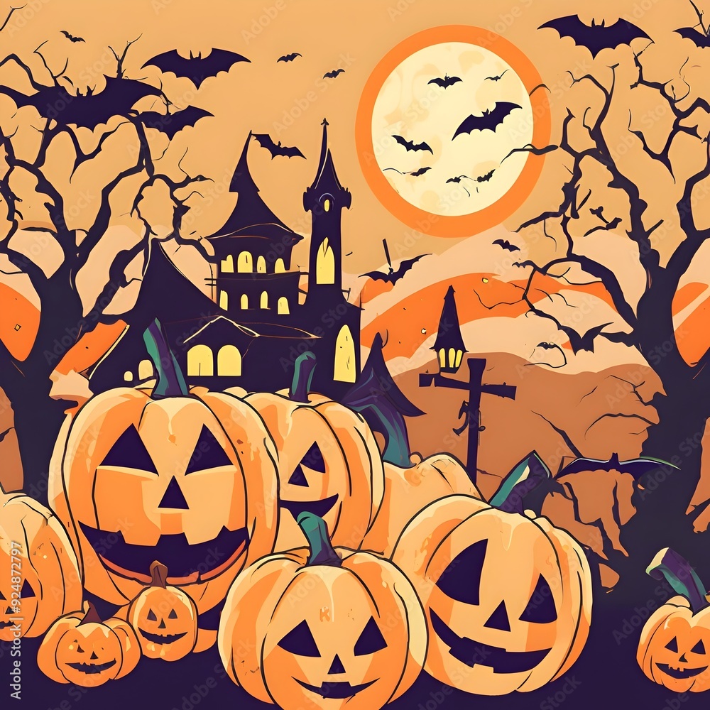 Fototapeta premium Enchanting Anime Style Halloween Art - Perfect for Back to School, Kids' Rooms, Halloween Parties, and Anime Lovers