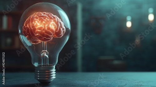 Illuminating the Intellectual Property Concept with a 3D Rendered Brain in a Lightbulb photo