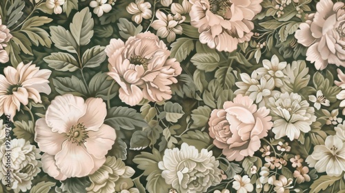 Wallpaper Mural Vintage Floral Pattern in Muted Pink and Green Wallpaper Torontodigital.ca