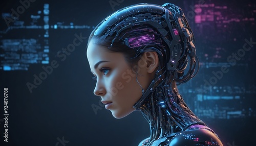 Futuristic AI coding agent with digital code, artificial intelligence, tech innovation. Ideal for illustrating advanced technology, machine learning, and programming rebot wallpaper generative ai. photo