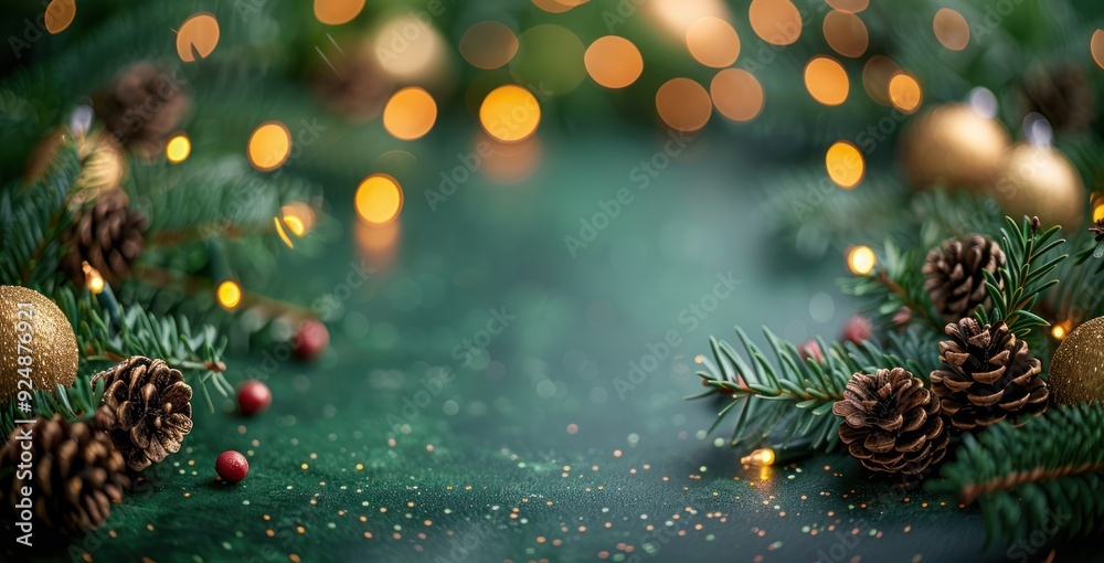 Fototapeta premium Christmas Decorations with Pine Cones and Lights