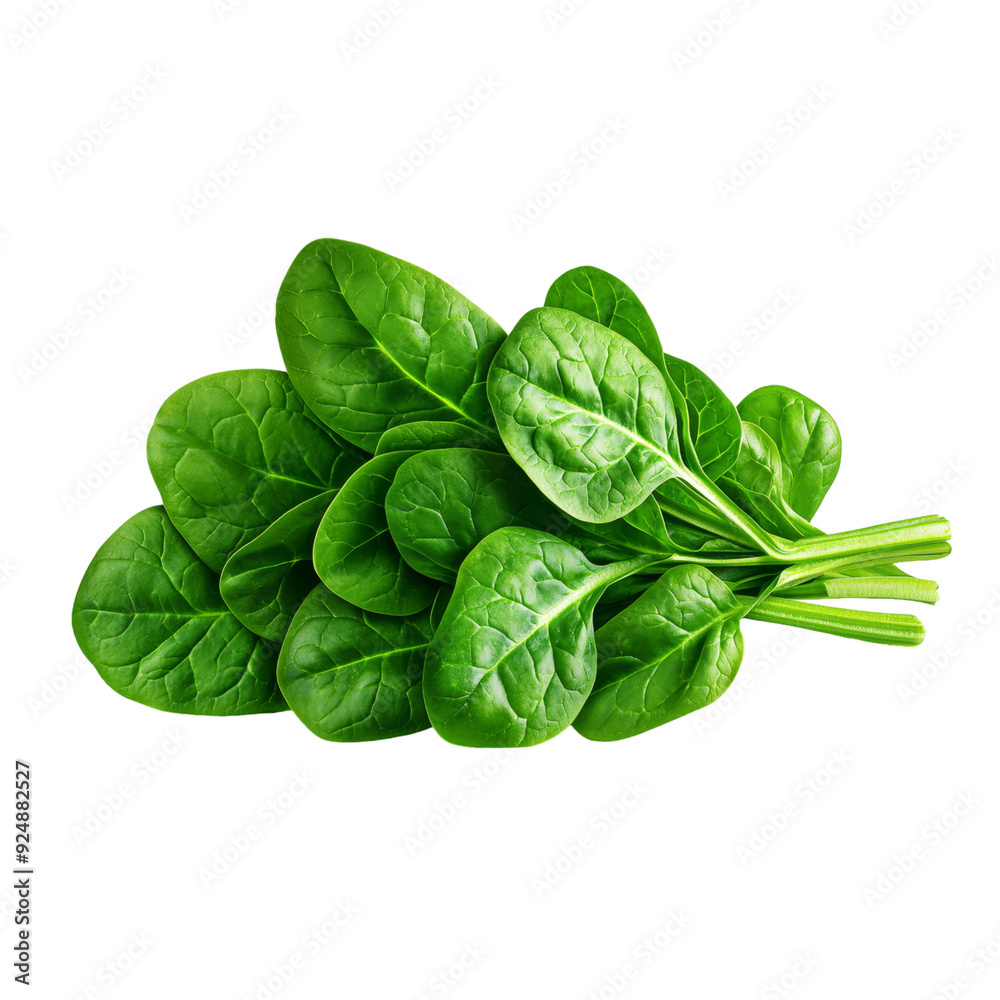A fresh spinach bunch with leaves, realistic digital art, vibrant green, isolated on white background. A fresh spinach bunch with leaves, realistic digital art, vibrant green, isolated on white background.