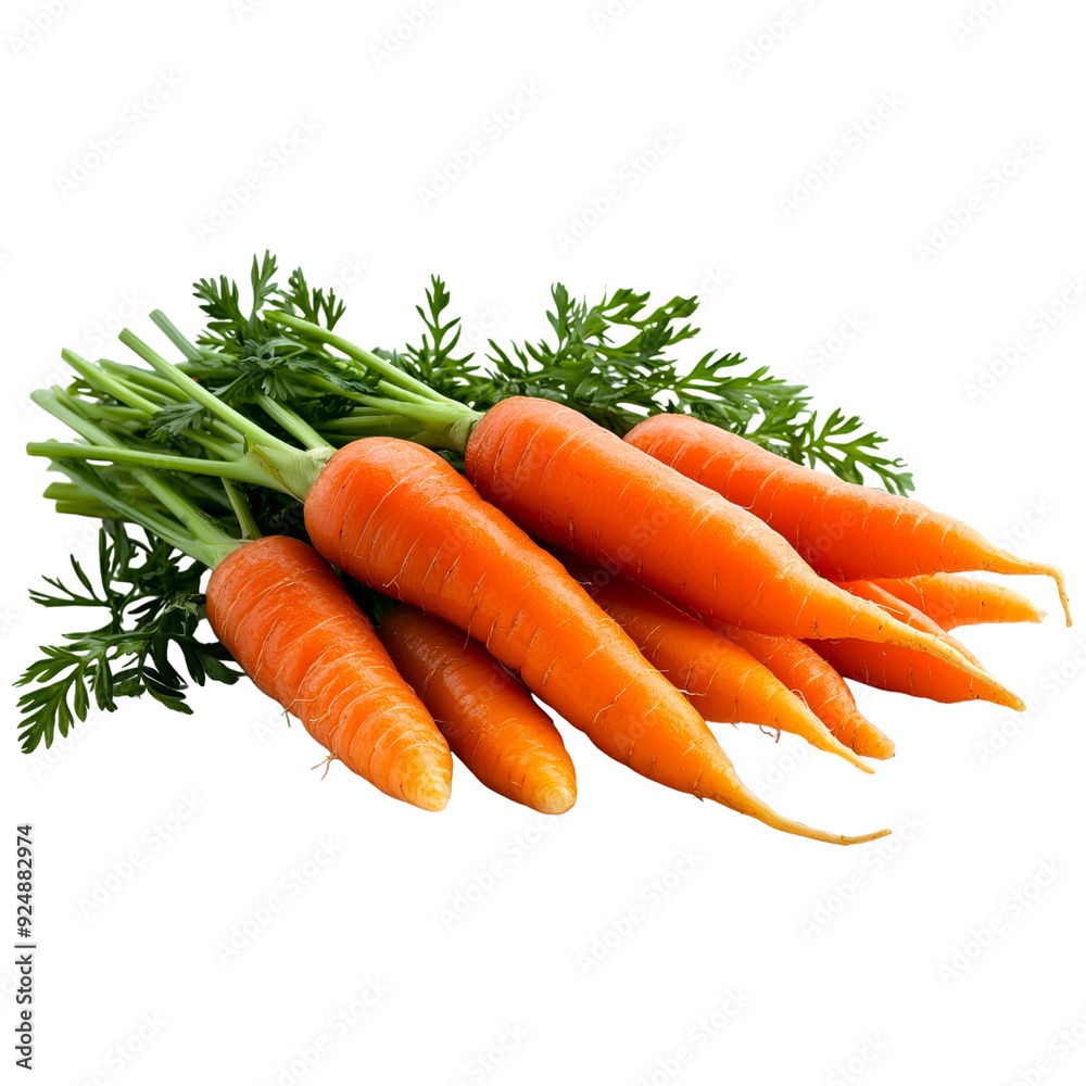 A pile of fresh carrots with stems, realistic digital art, vibrant orange, isolated on white background. A pile of fresh carrots with stems, realistic digital art, vibrant orange, isolated on white background.