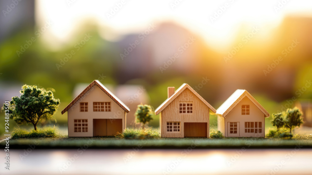 Captivating and Charming Miniature Houses Surrounded by Lush Greenery during Sunset Hours Captivating and Charming Miniature Houses Surrounded by Lush Greenery during Sunset Hours