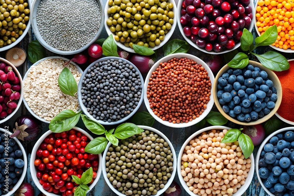 Variety of Healthy Foods in Bowls. Variety of Healthy Foods in Bowls.
