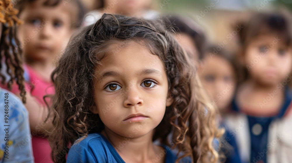 Portrait of a group of homeless children looking on camera.