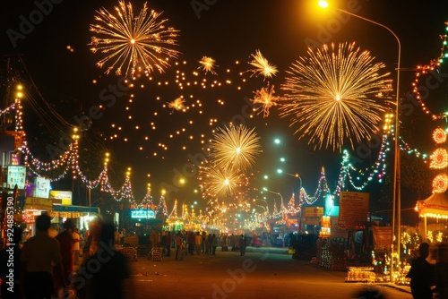 Diwali Night Celebration with Fireworks and Rangoli
