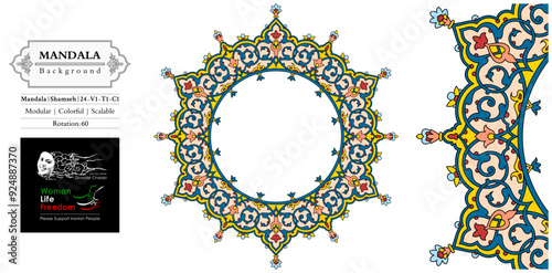 Mandala frame persian iranian arabic turkish islamic hindi indian tibetan traditional colorful vector pattern texture vintage ornate retro elegant ornamental borders frames floral tazhib 24-v1.1.1