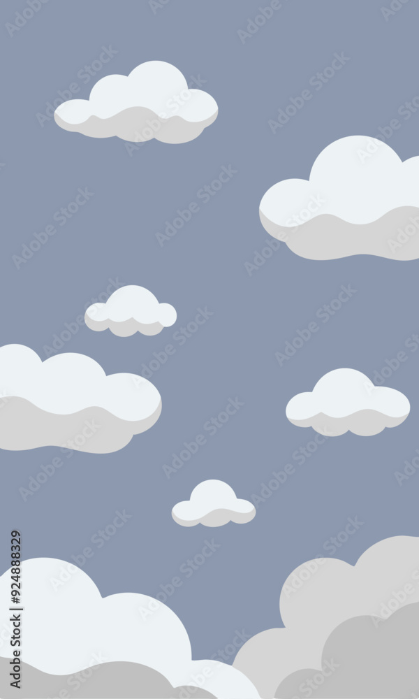 A vibrant cartoon of white clouds in a beautiful blue sky